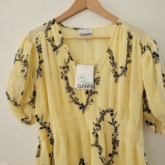 Ganni Yellow Floral Mini Dress - Picture 3 of 10